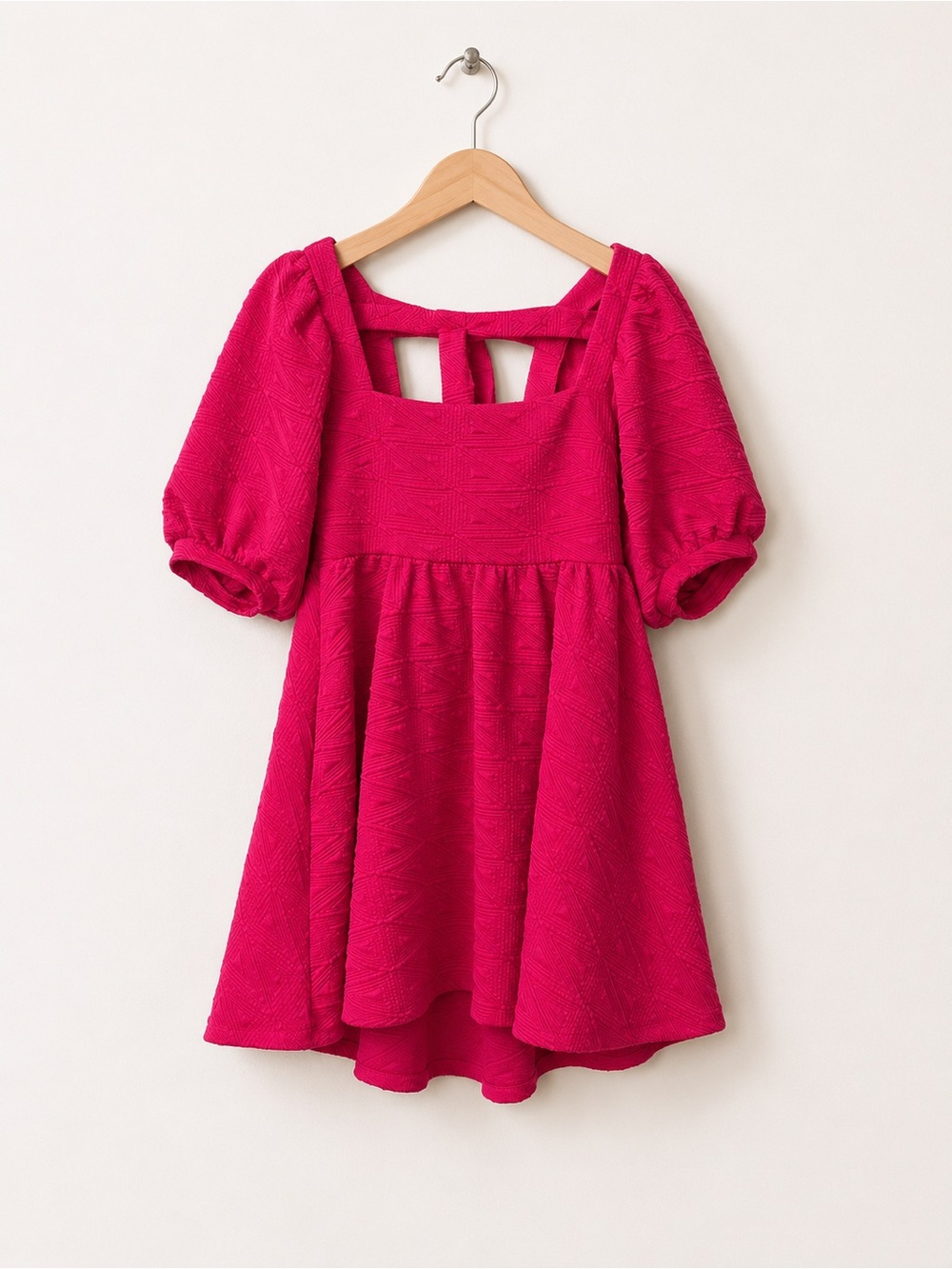 Free People Fuchsia Textured Puff Sleeve Mini Dress – Size S